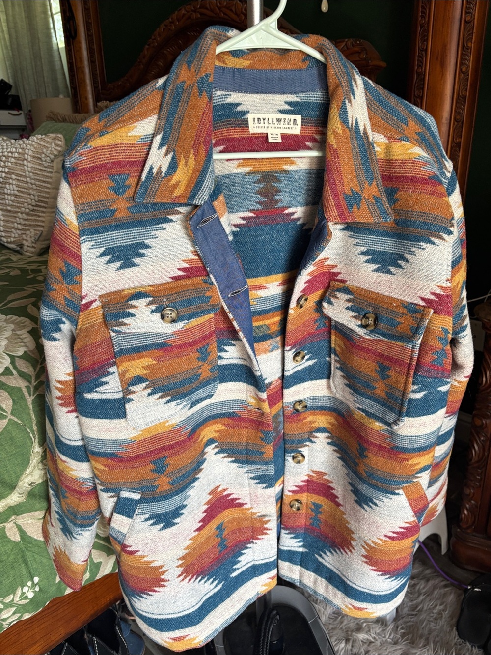 Idyllwind Blue, Rust, Cream & Tan Aztec Utility Shacket